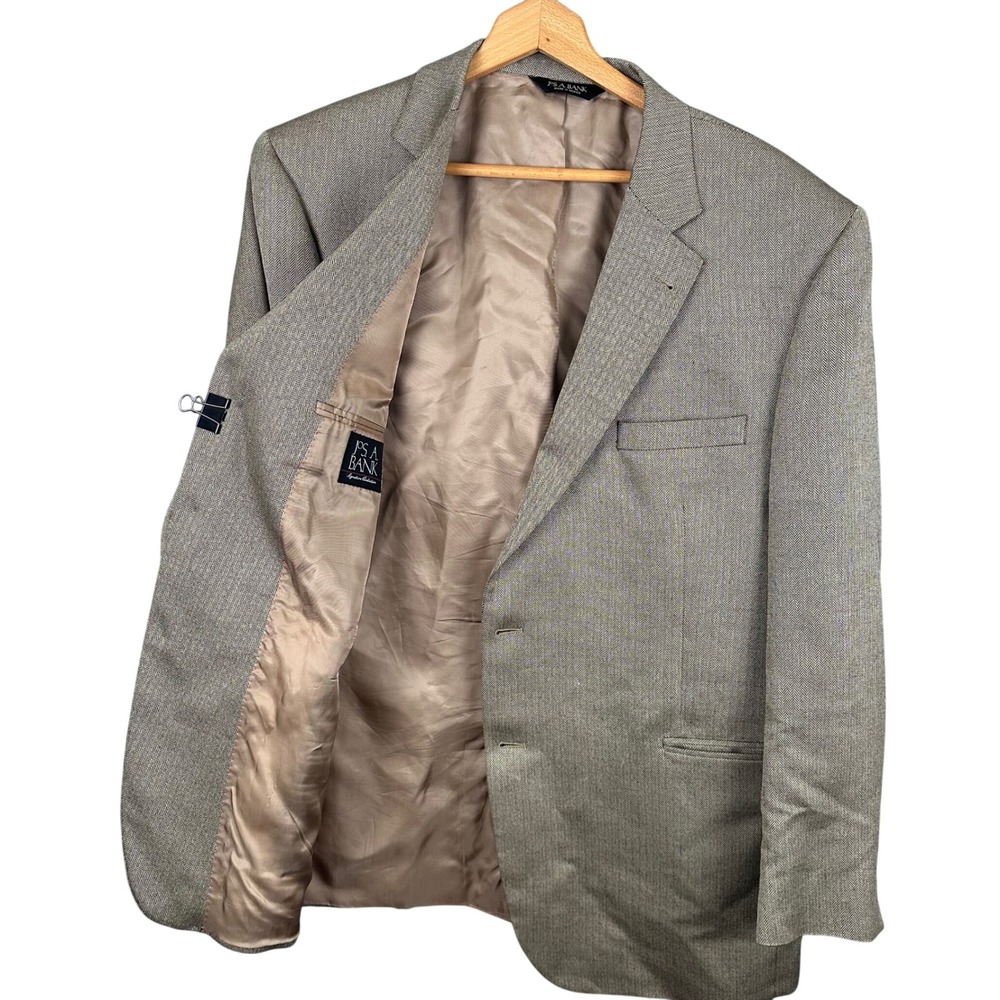 Jos. A. Bank Signature Collection 46R Blazer Tan Grey Herringbone Sport Coat